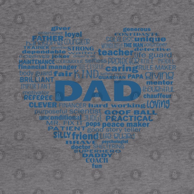 Dad Heart Word Cloud - Blue by Jitterfly